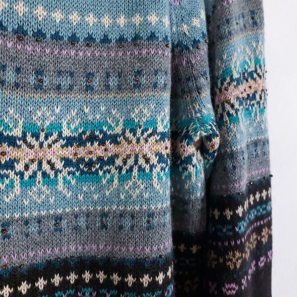 Eddie Bauer Collectibles Womens Cardigan Angora Fair Isle Beaded Nordic Size M - Picture 2 of 11